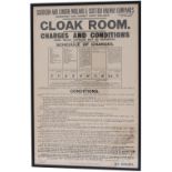 Poster SOMERSET AND DORSET JOINT RAILWAY CLOAK ROOM CHARGES AND CONDITIONS dated Bath April 1930 and