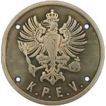 Brass Cabside plate KPEV (Koniglich Preubische Eisenbahn-Verwaltung) Prussian State Railways