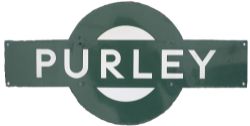 Southern Railway enamel target station sign PURLEY from the former London Brighton and South Coast