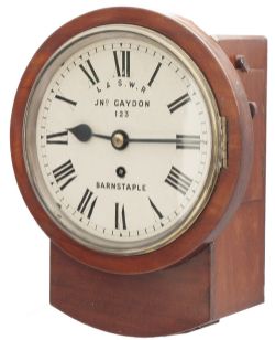 London and South Western Railway 8 inch Mahogany cased drop dial fusee clock with a cast brass bezel