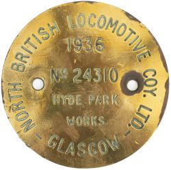 Worksplate NORTH BRITISH LOCOMOTIVE COY LTD HYDE PARK WORKS GLASGOW No 24310 1936 ex LMS Stanier