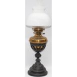 Great Western railway Table lamp complete with reservoir, burner, glass chimney, glass shade and