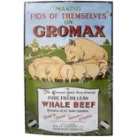 Advertising enamel sign MAKING PIGS OF THEMSELVES ON GROMAX PURE FRESH LEAN WHALE BEEF measuring
