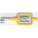 GWR/BR-W Tyers No9 single line aluminium key token SILKMILL - WILLITON, configuration D. In restored