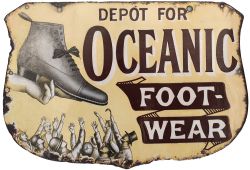 Advertising enamel sign DEPOT FOR OCEANIC FOOTWEAR measuring 18.75in x 13in. In very good