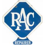 Motoring enamel sign RAC REPAIRER. Double sided, in very good condition with minor chipping.