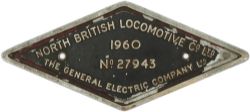 Worksplate NORTH BRITISH LOCOMOTIVE CO LTD THE GENERAL ELECTRIC COMPANY LTD No 27943 1960 ex British