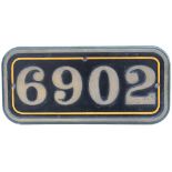 Cabside numberplate 6902 ex GWR Hall 4-6-0 Butlers Hall. NOTE see previous Lot for details. Face