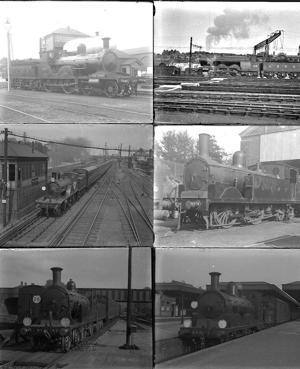 50 large format glass/non-glass negatives. Taken in 1925 includes SR, LSWR and GER at Clapham