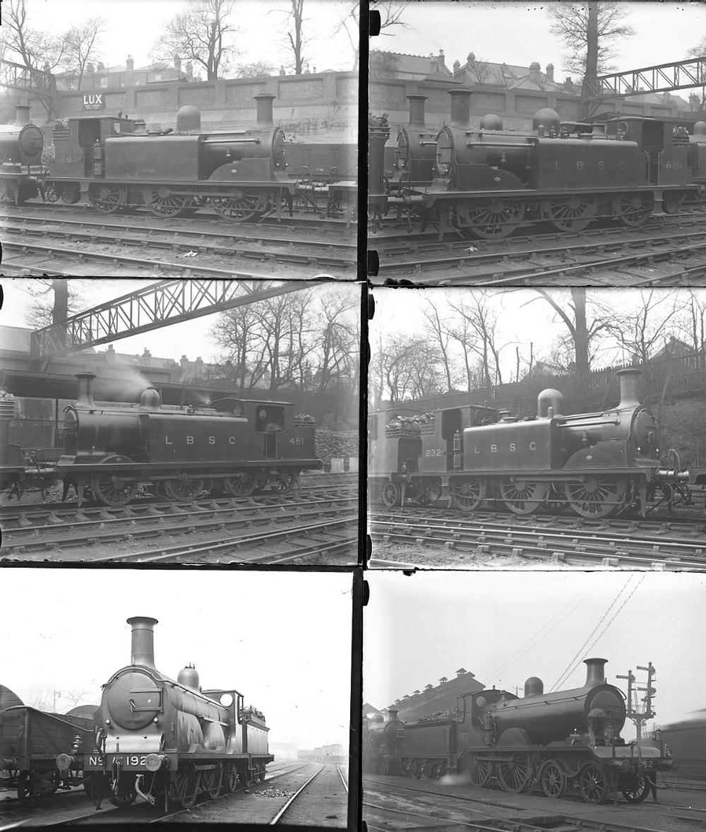 50 large format glass negatives. A mix of LSWR and LBSCR taken in 1922. Negative numbers within