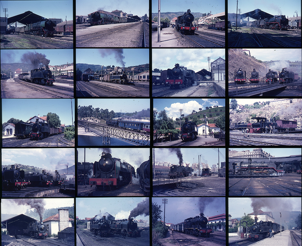 54 steam colour slides (2 trams). Taken in 1969/70 locations include Spain and Portugal. Sold with