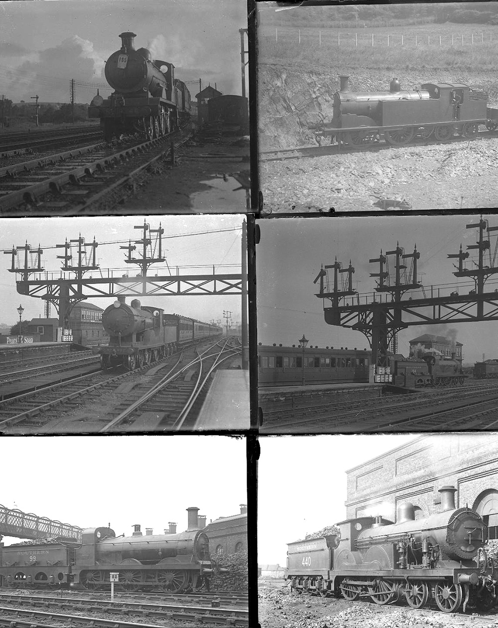 50 large format glass/non-glass negatives. Taken in 1925/26 includes LBSCR, LSWR and SR at