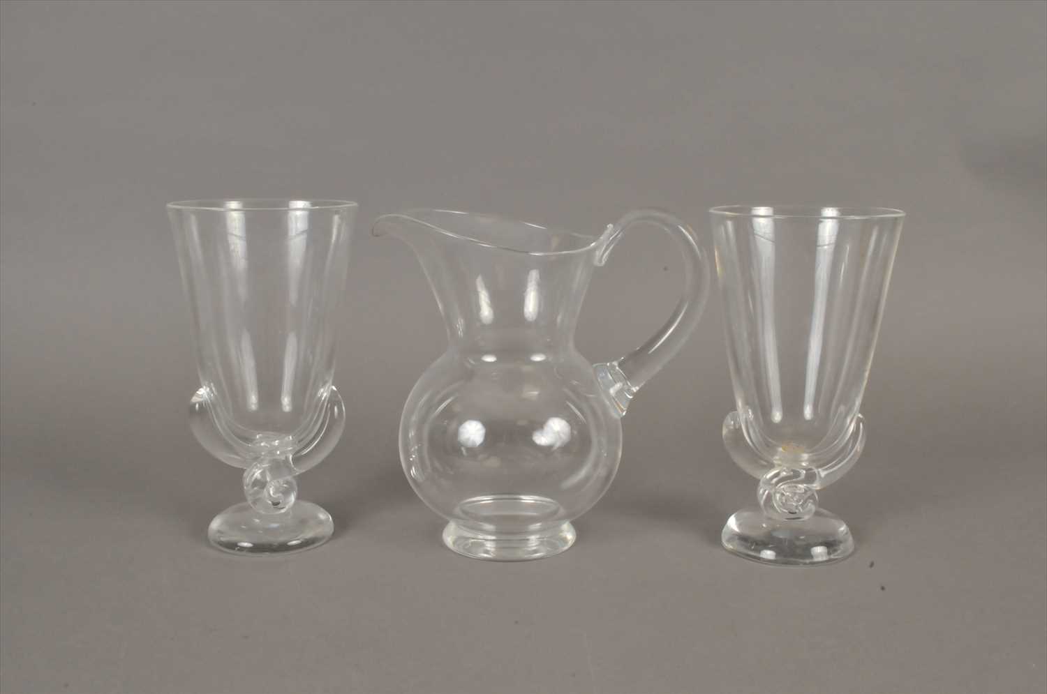 Steuben glass jug and pair of vases