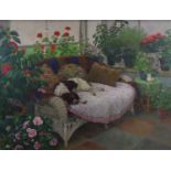 † Diana Calvert NEAC (British 20th-21st Century), Spaniel in the Conservatory