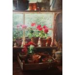 † Neil Faulkner RSMA (British 20th-21st Century), Geraniums in Afternoon Light