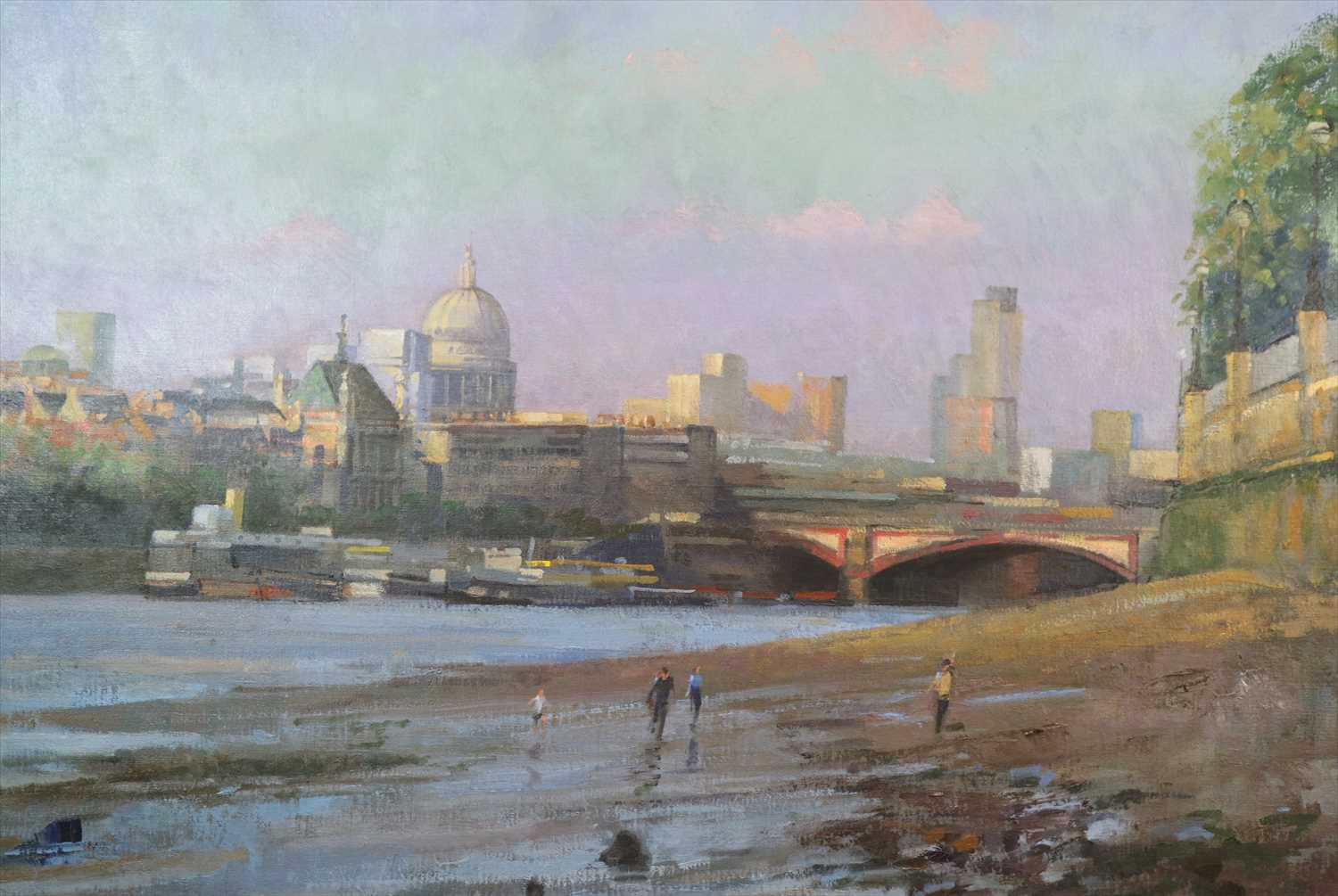 † Bob Brown NEAC (British Contemporary), Mudlarks at Low Tide on the Thames Beach