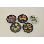 Five Moorcroft coaster/pin dishes