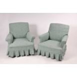 An associated trio of upholstered Edwardian low armchairs