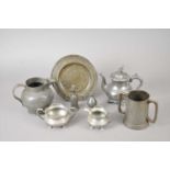 A mixed collection of antique pewter
