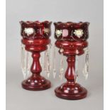 Pair of late Victorian ruby glass table lustres