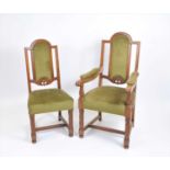 A set of ten (8+2) upholstered Victorian walnut dining chairs, with covered panelled backs and fixed