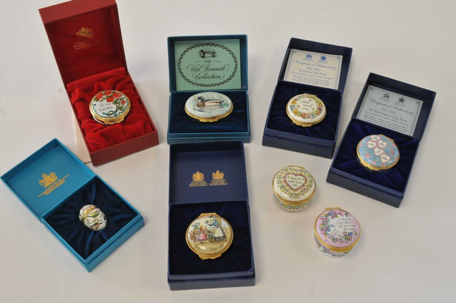 A collection of Halcyon Days enamel boxes