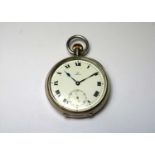 A Silver Gentlemans Omega Pocket Watch with White Enamel Dial, Blued Steel Spade and Whip Hands