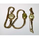 Two 9ct gold Tudor ladies wristwatches and a further 9ct gold ladies wristwatch.