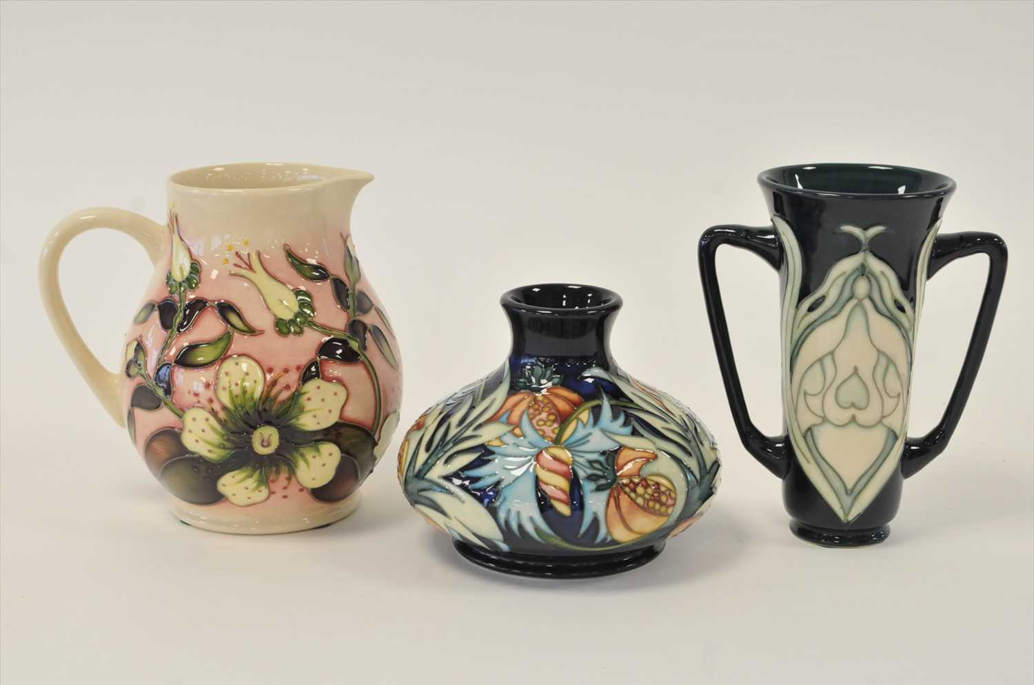 Moorcroft vase, jug and loving cup