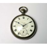 Silver Nirvana Pocketwatch with White Enamel Dial & Blued Steel Spade and Whip Hands.