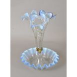 An early 20th century blue tinted glass epergne