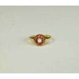 A 15ct gold pearl and ruby ring