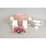 A pair of La Tallec Paris porcelain vases and covers, the pink grounds with floral panels,
