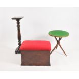 A walnut ottoman, a torchere stand and fortune teller's table