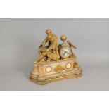 A large 19th century French gilt spelter and alabaster mantle clock