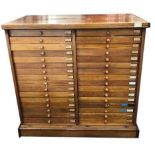 A large early 20th century mahogany and teak collector's specimen (lepidopterology) cabinet