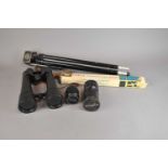 A collection of 20th century photographic effects and cased binoculars