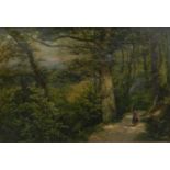 British school, 19th century, woodland path, oil on canvas, 37 x 55cm