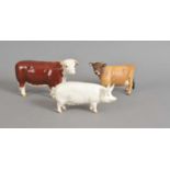 Beswick Jersey Cow, Hereford Cow and pig