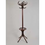 A tall early 20th century bentwood coat / hat stand