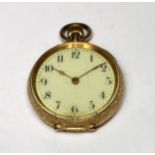 A Ladies Yellow Metal Fob Watch Stamped '14K'