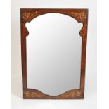 An Edwardian inlaid rosewood veneered wall mirror