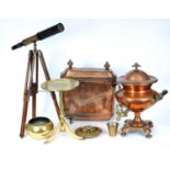 An interesting mixed collection of antique copper and brass wares