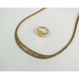 A 9ct gold signet ring and a 9ct gold necklace