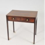 A small George III mahogany side table, fitted with two drawers, over tapering squared legs, 76cm
