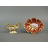 A Coalport twin-handled landscape vase and small lobed dish