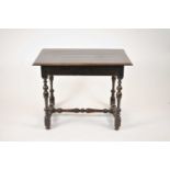 A 19th century, 17th century style, centre table, the associated rectangular cleated top on turned