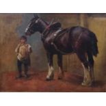 19th Century oil of a Shire Horse with Rider