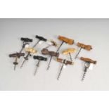 A collection of twelve assorted 19th century and later corkscrews, to include an example with a