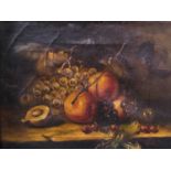 Pair of Oil Still Life studies, fruit and flowers